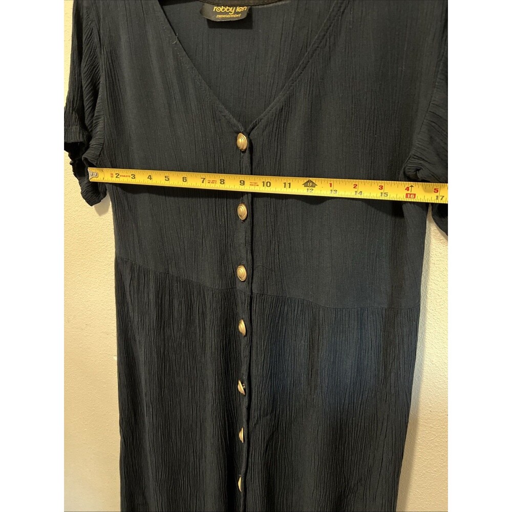 Women’s VTG Black Slip Dress Gold Buttons Slit 90s Rachel - Picture 3 of 5